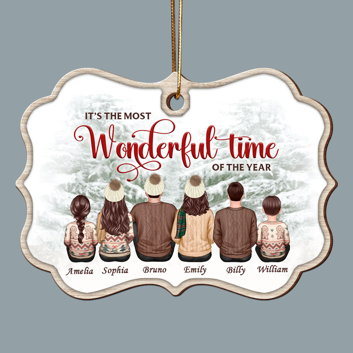 Vintage It's The Most Wonderful Time Of The Year Personalized Wooden Ornament, Christmas Gift For Family