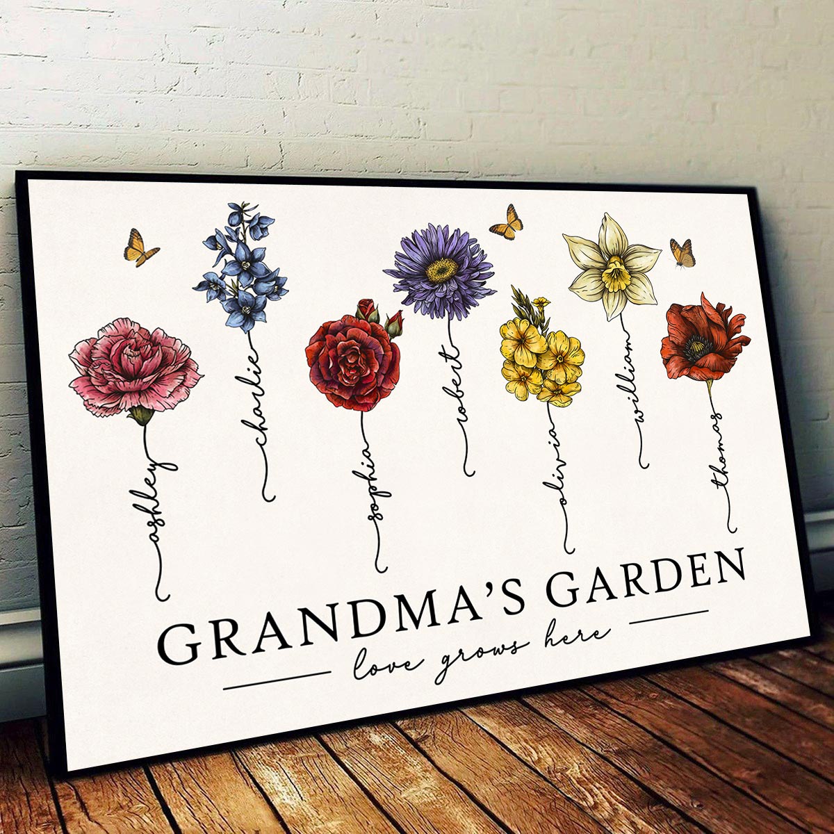 Grandma‘s Garden Love Grows Here Beautiful Vintage Birth Flowers Gift For Grandma Mom - Personalized Poster - Gift For Grandma Mom