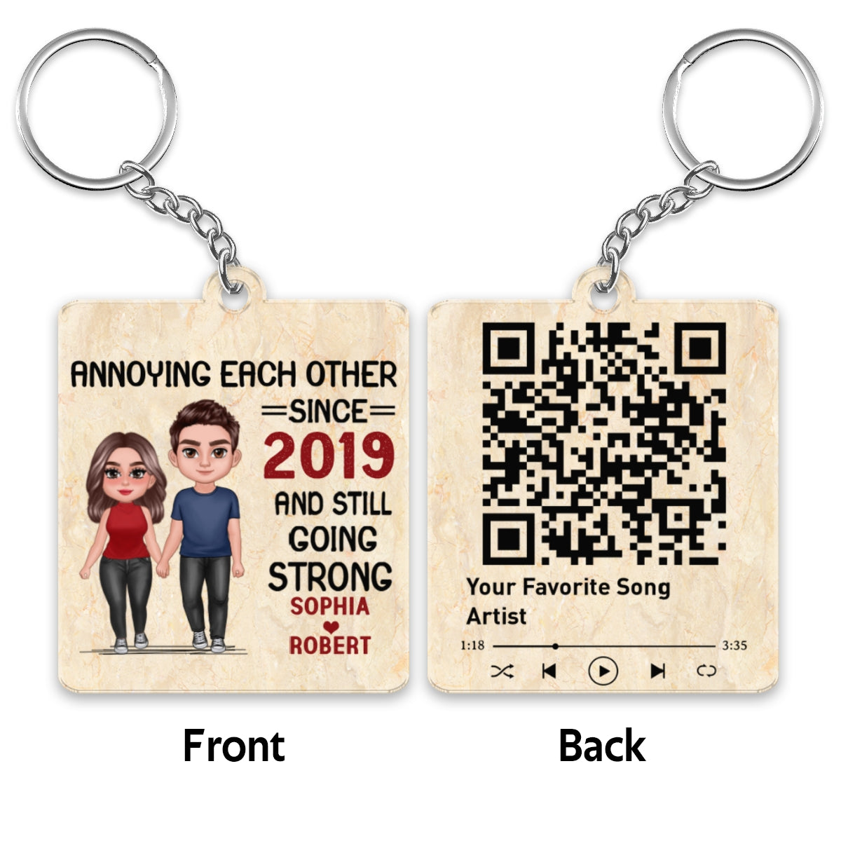 Annoying Each Other Standing Couple Personalized Favorite Song QR Code Personalized Acrylic Keychain