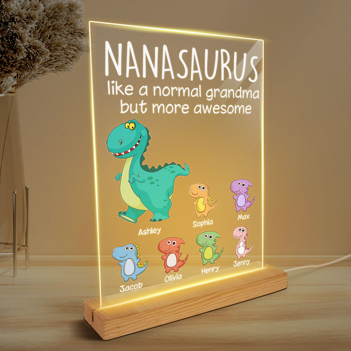 Grandmasaurus And Kids Personalized Plaque LED Night Light