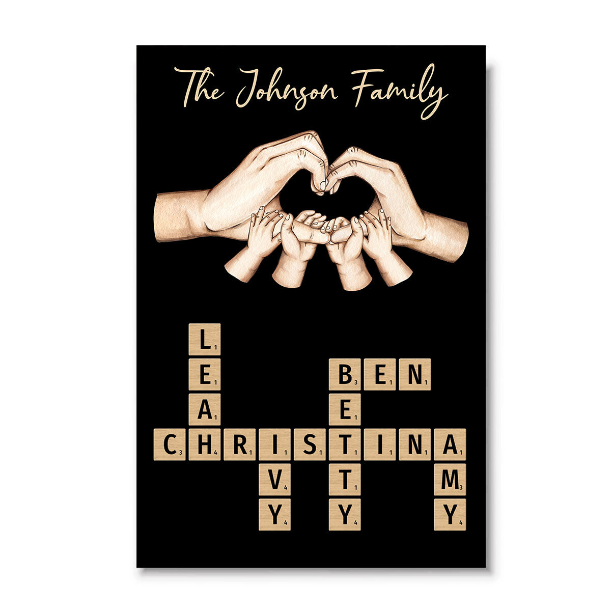 Family Heart Hands Crossword Puzzle Art Home Decor Personalized Poster