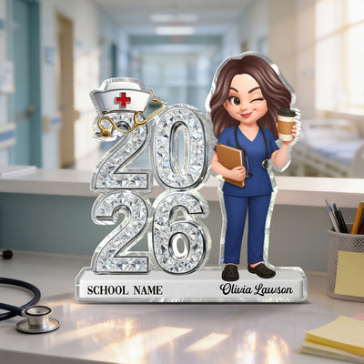 Class Of 2026 2027 New Nurse Shiny Effect 2D Flat - Personalized Acrylic Block Plaque - RN Gift, BSN Gift, Nursing Graduation Gift