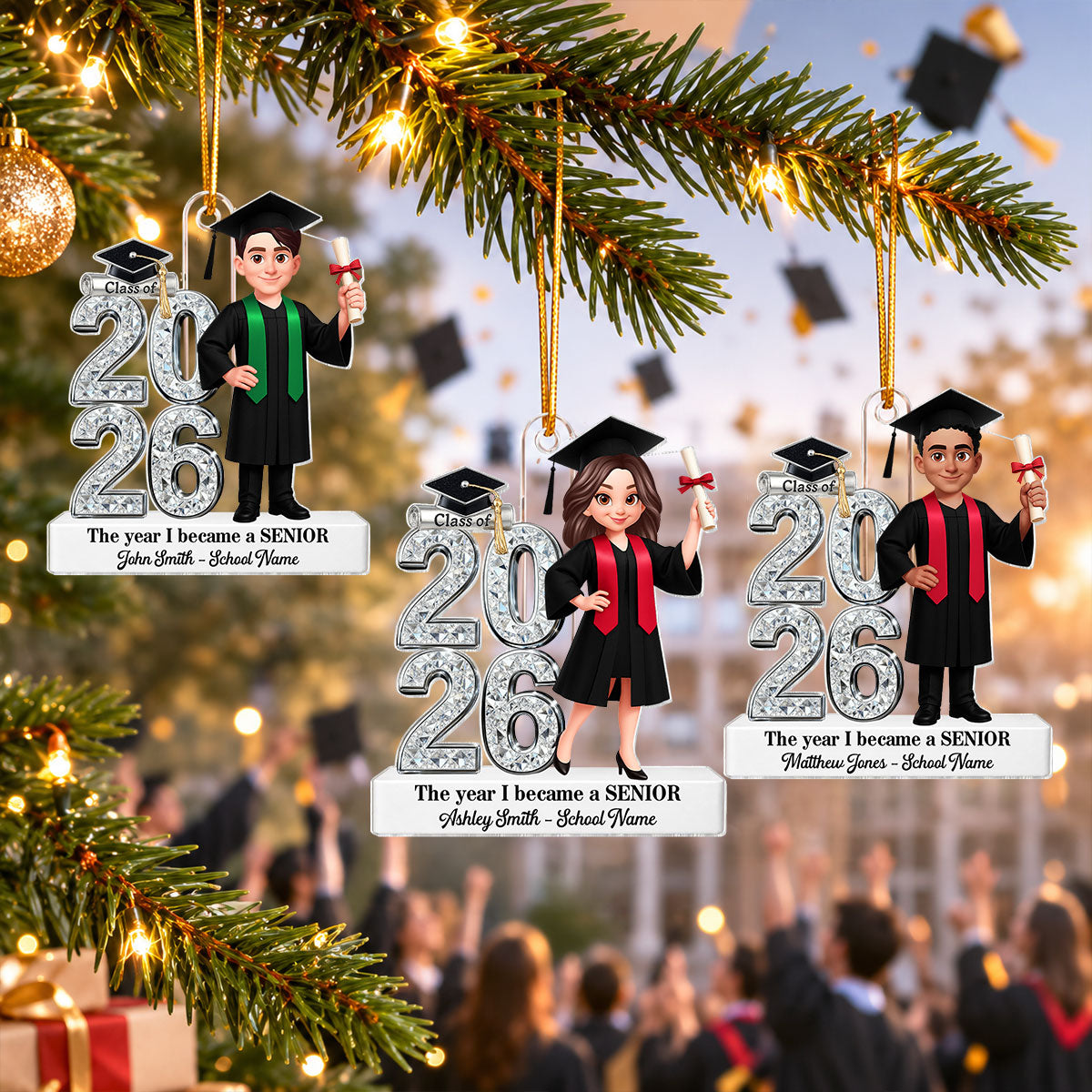 The Year I Became A Senior - Personalized Acrylic Ornament - Christmas Gift For Seniors, Daughter, Son, Granddaughters, Grandsons