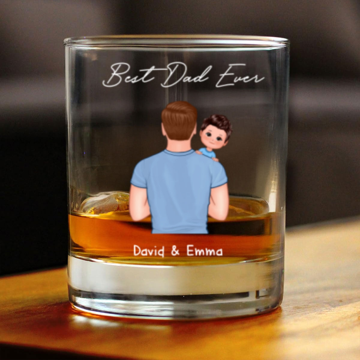 Dad Carrying Kids On Shoulder Personalized Wine Glass, Father's Day Gift For Dad, Husband