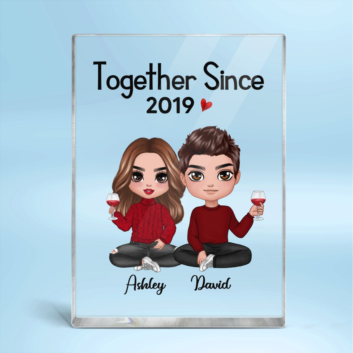 Doll Couple Sitting Gift For Him Gift For Her Personalized Vertical Rectangle Acrylic Block Plaque