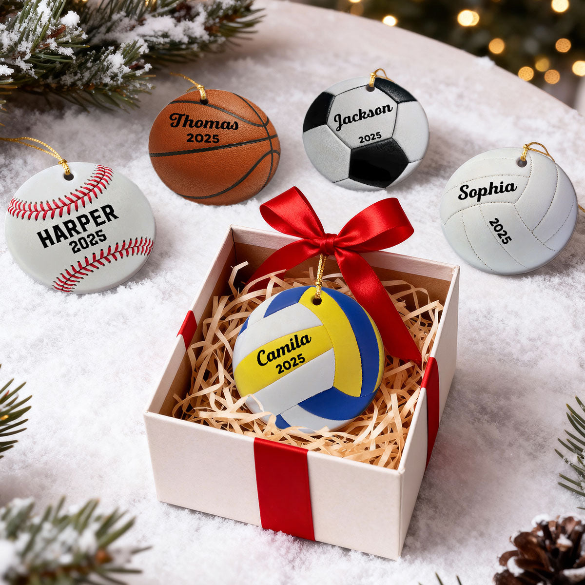 3D Effect Sport Player Custom Name & Number Soccer Baseball Football Basketball - Personalized Ceramic Ornament - Christmas Gift For Teenage, Kid
