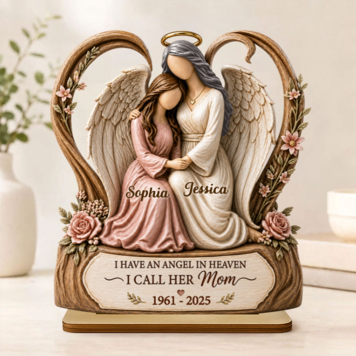 I Have An Angel In Heaven I Call Her Mom - Personalized 2-Layered Wooden Plaque - Sympathy Gift, Remembrance Gift