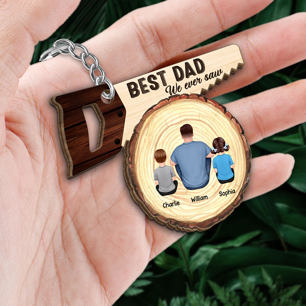 Best Dad We Ever Saw Personalized Wooden Keychain