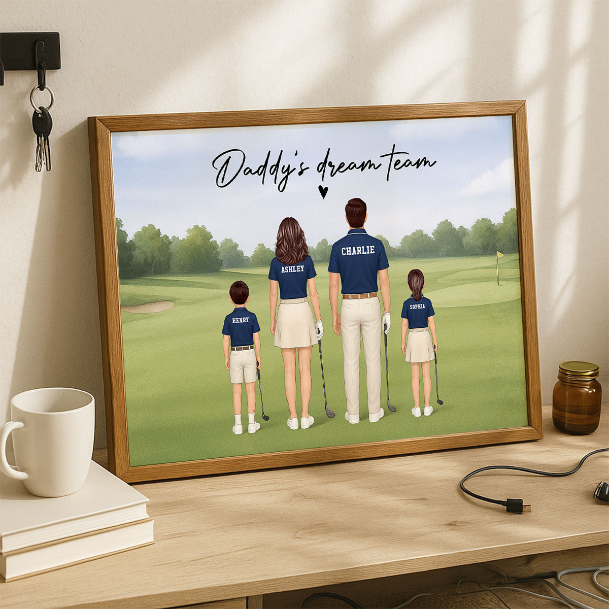 Daddy's Team Golf Family Back View Personalized Poster, Father's Day Gift
