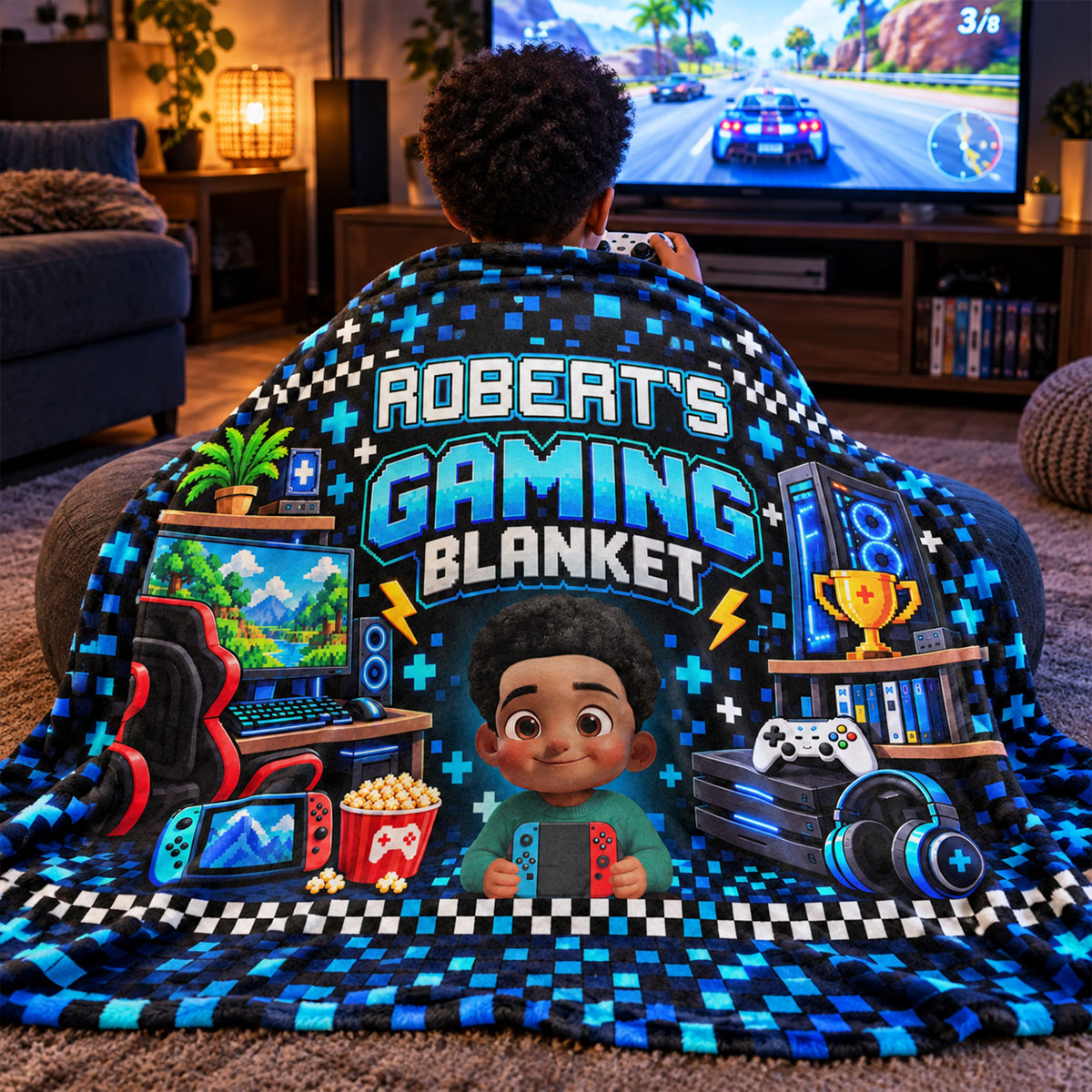 Custom Gamer Name - Personalized Fleece Blanket - Video Game Lover Gift For Son Grandson Teen Boy, Birthday Holiday Gift
