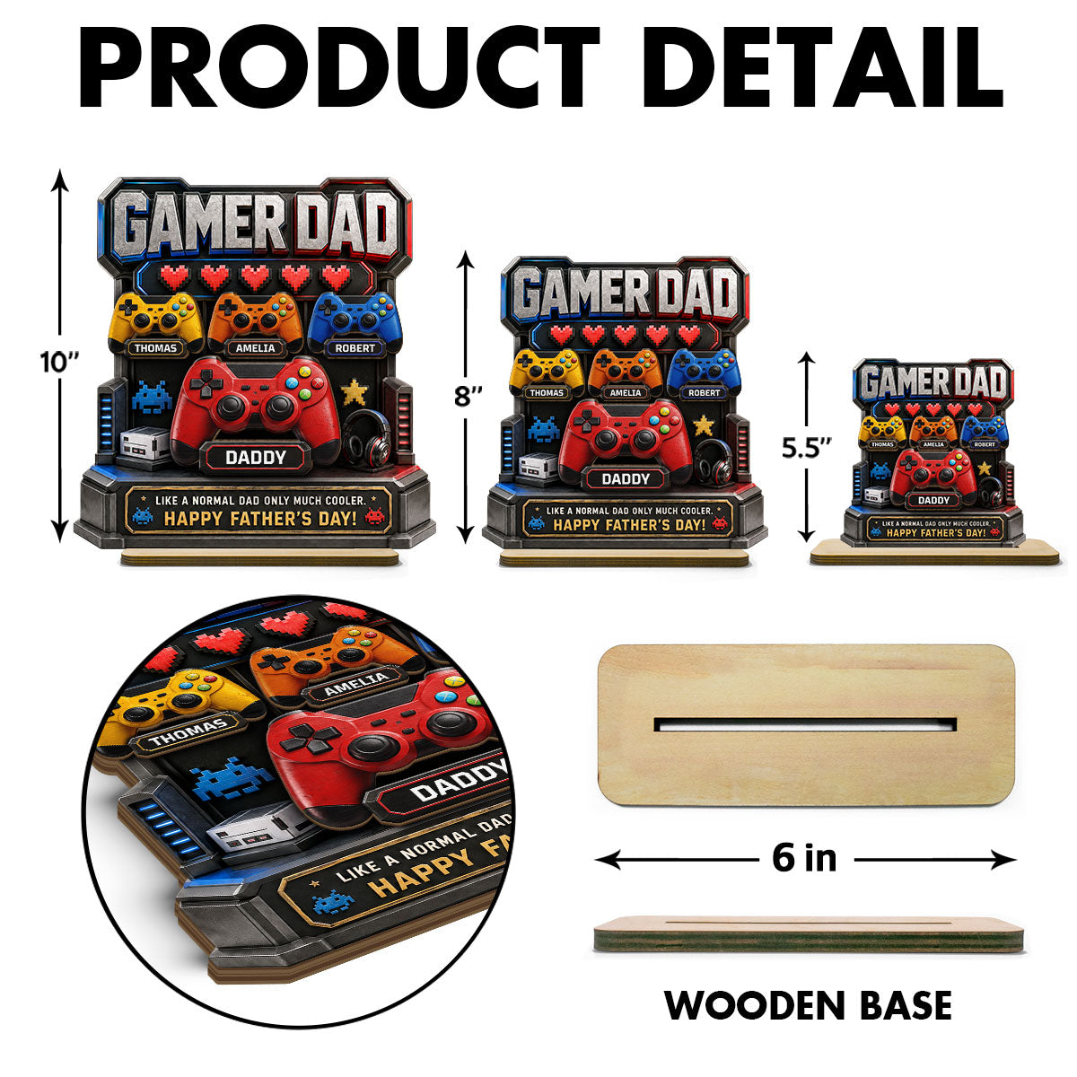 Gamer Dad Much Cooler - Personalized 2-Layered Wooden Plaque - Father's Day Gift for Dad, Husband