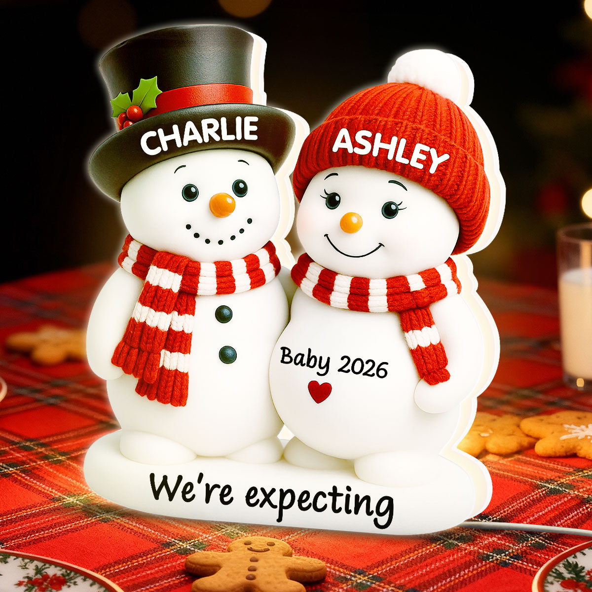 Christmas Snowman Couple Parents We're Expecting Pregnancy Baby Arriving - Personalized Light Box