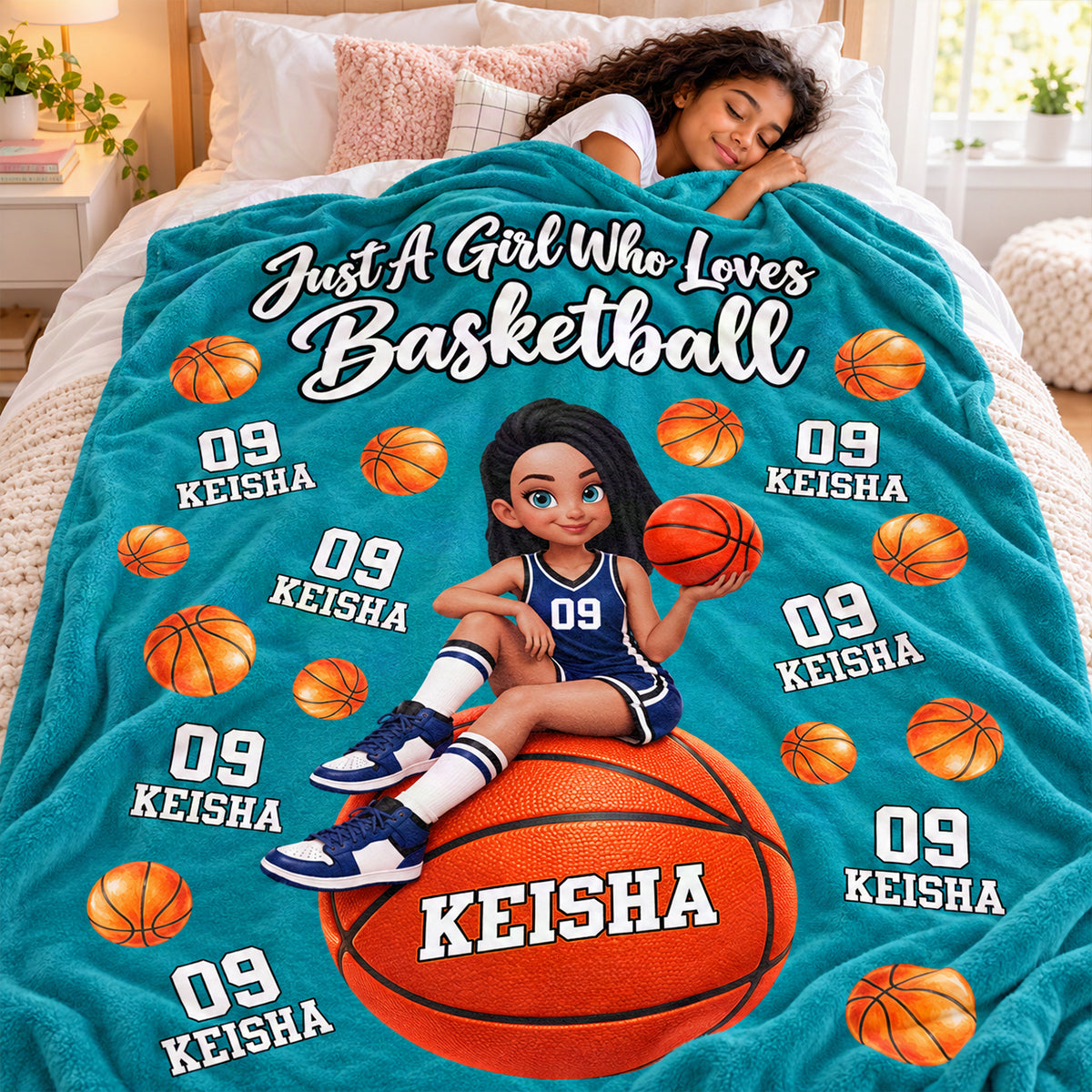 Proud Basketball Player Slay Girl Custom Name & Number - Personalized Fleece Blanket - Christmas Gift For Volleyball Players, Granddaughter, Daughter