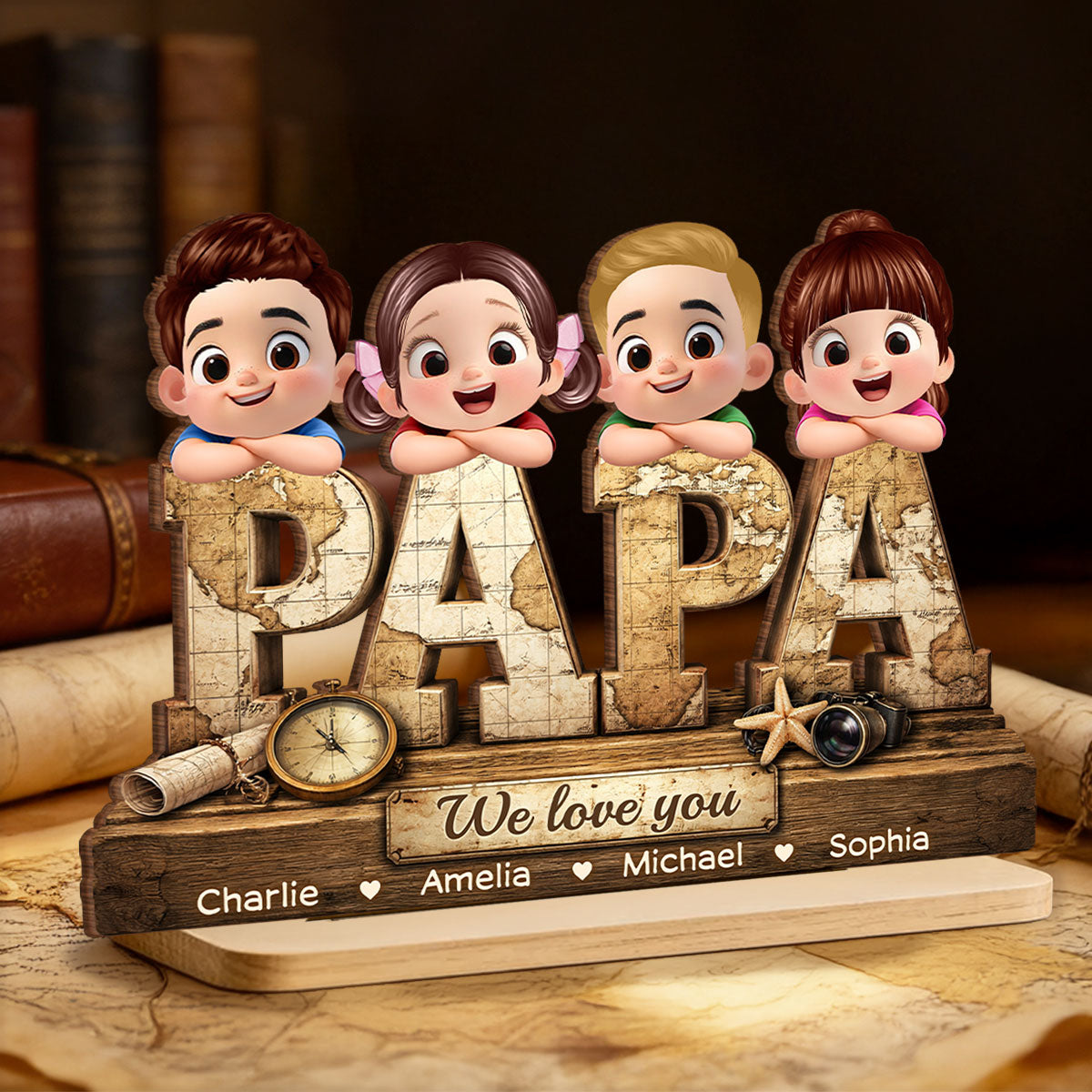 Papa We Love You - Personalized 2-Layered Wooden Plaque - Sentimental Father's Day Gift for Grandpa, Dad, Husband