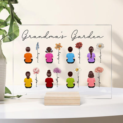 Grandkids Sitting Grandma Garden Vintage Birth Month Flowers Mother‘s Day Gift Personalized Acrylic Plaque