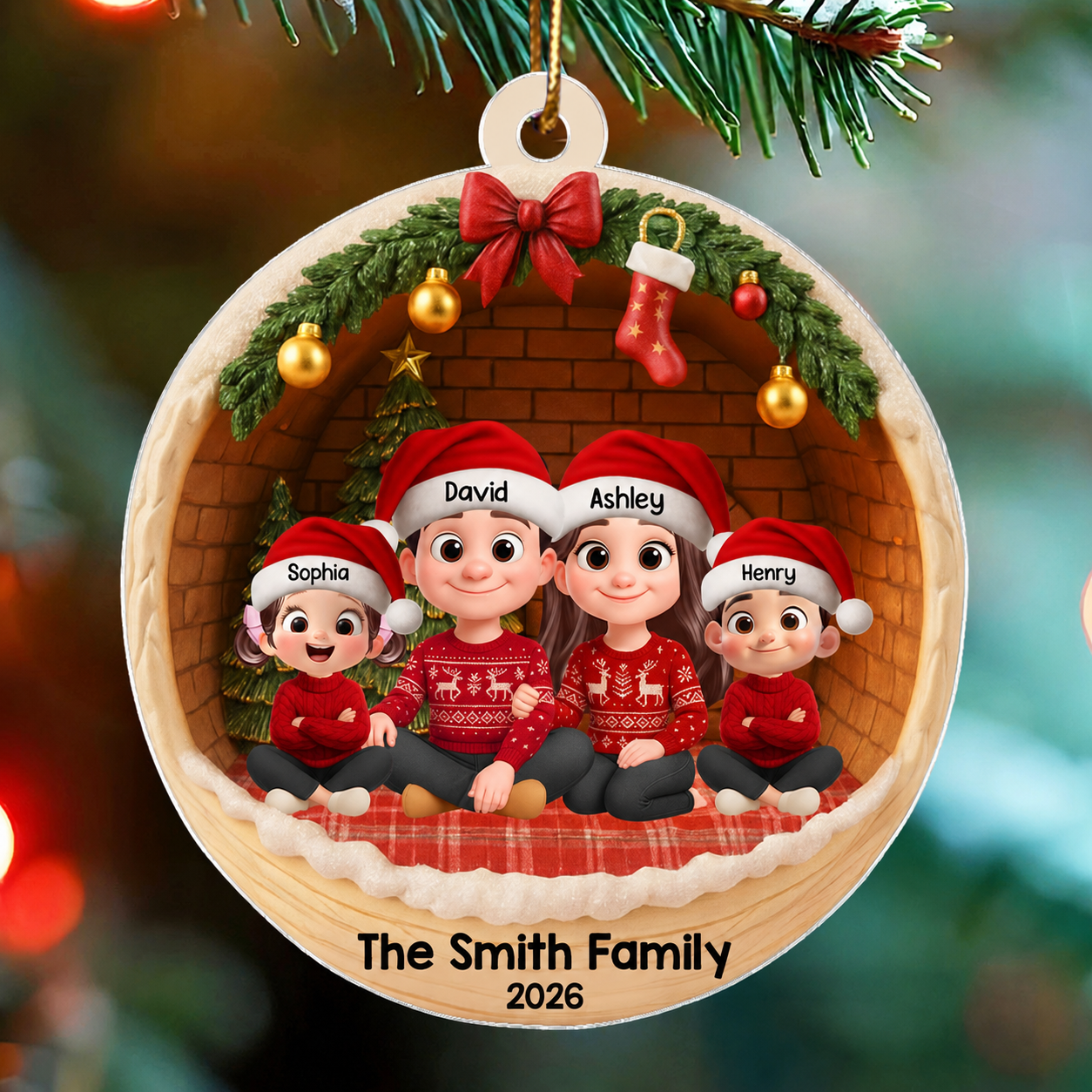 3D Cozy Vibe Family Sitting - Personalized Acrylic Ornament - Christmas Gift for Family
