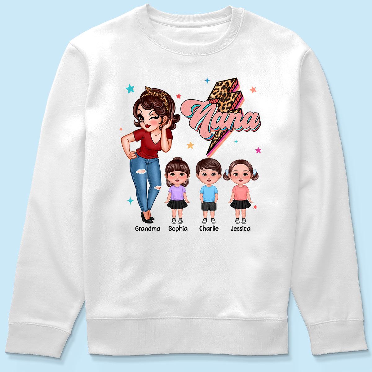 Grandma Retro Leopard Lightning Personalized Shirt