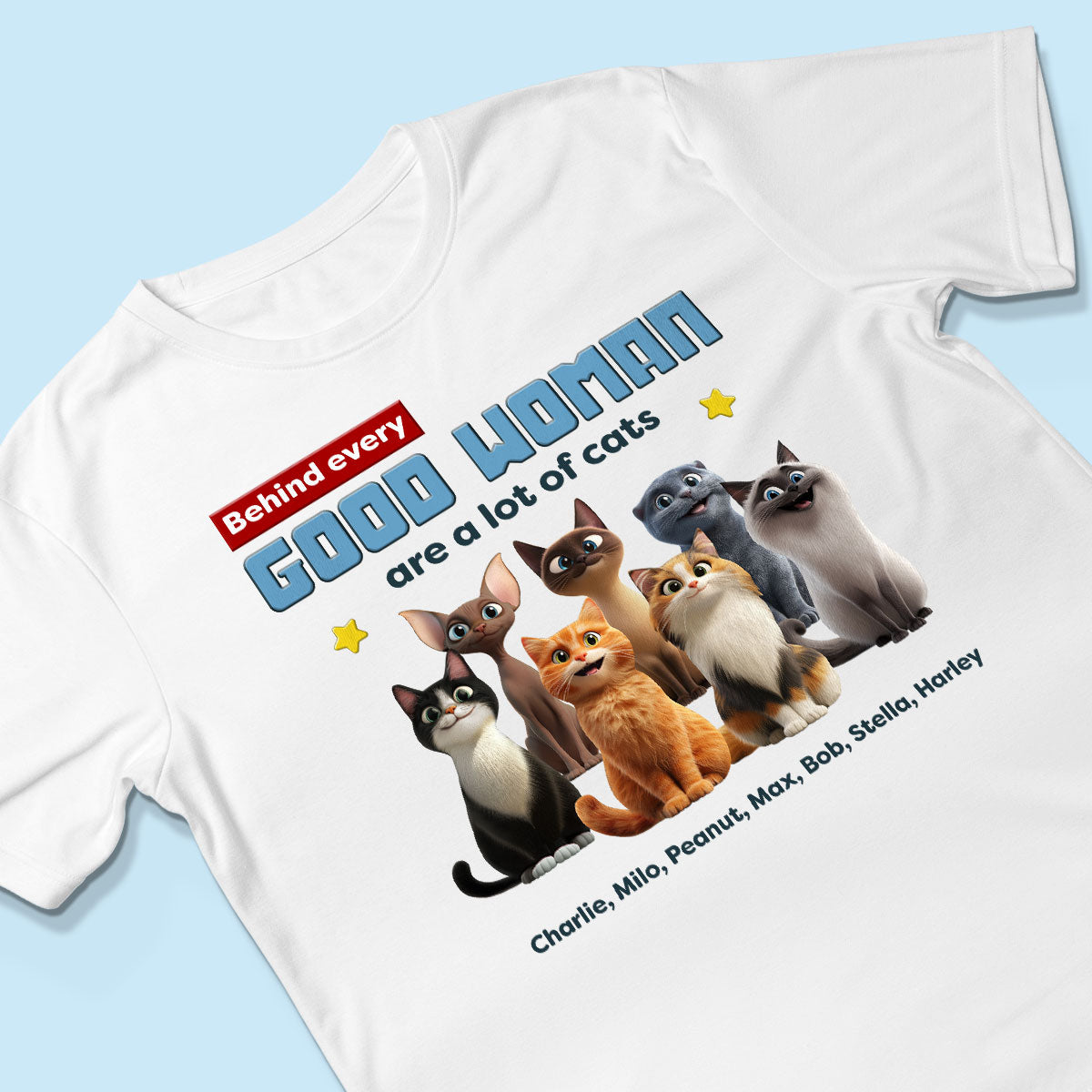 Behind Every Good Woman Are A Lot Of Cats Cartoon Funny Cats Personalized Shirt