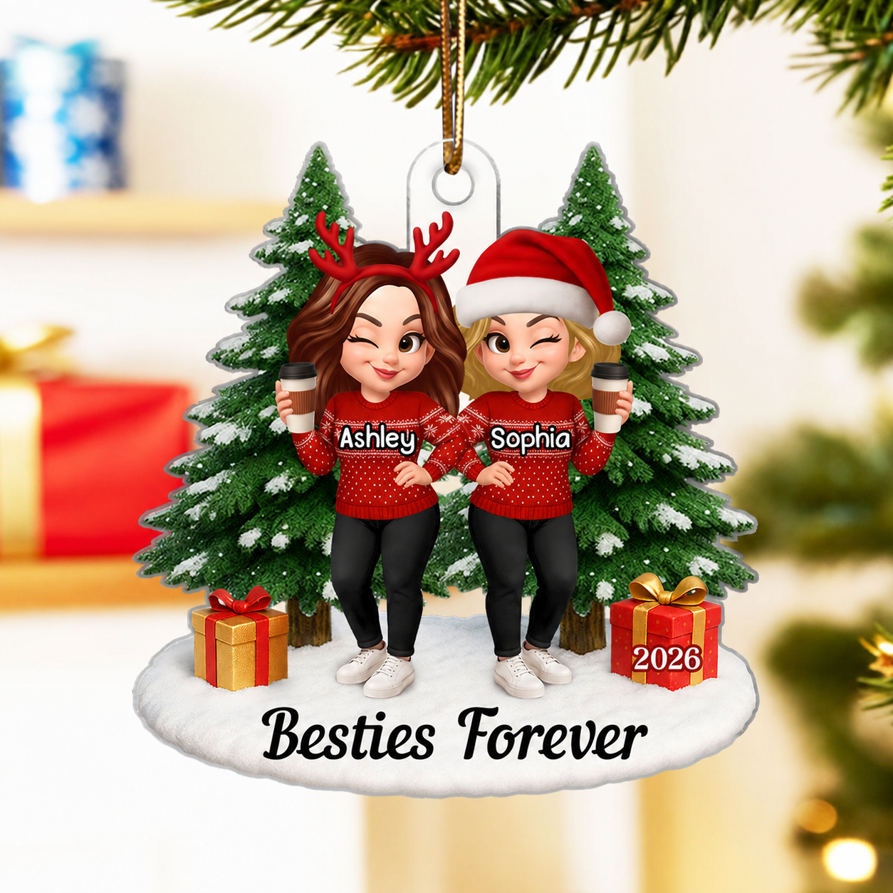 Besties Forever - Personalized Acrylic Ornament - Perfect Christmas Gift For Besties