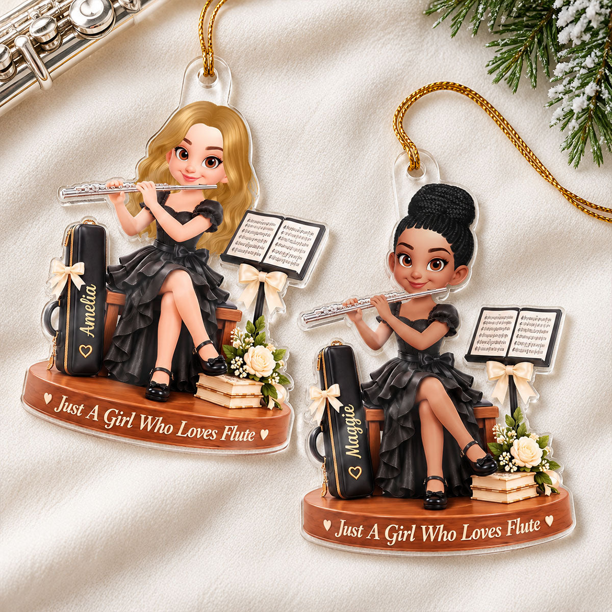 Just a Girl Who Loves Flute - Personalized Acrylic Ornament - Christmas Gift for Daughter, Granddaughter