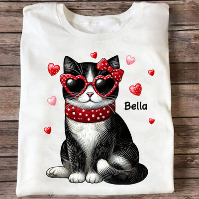 Retro Coquette Cat Sitting Sweatshirt, Personalized Sweatshirt For Cat Moms