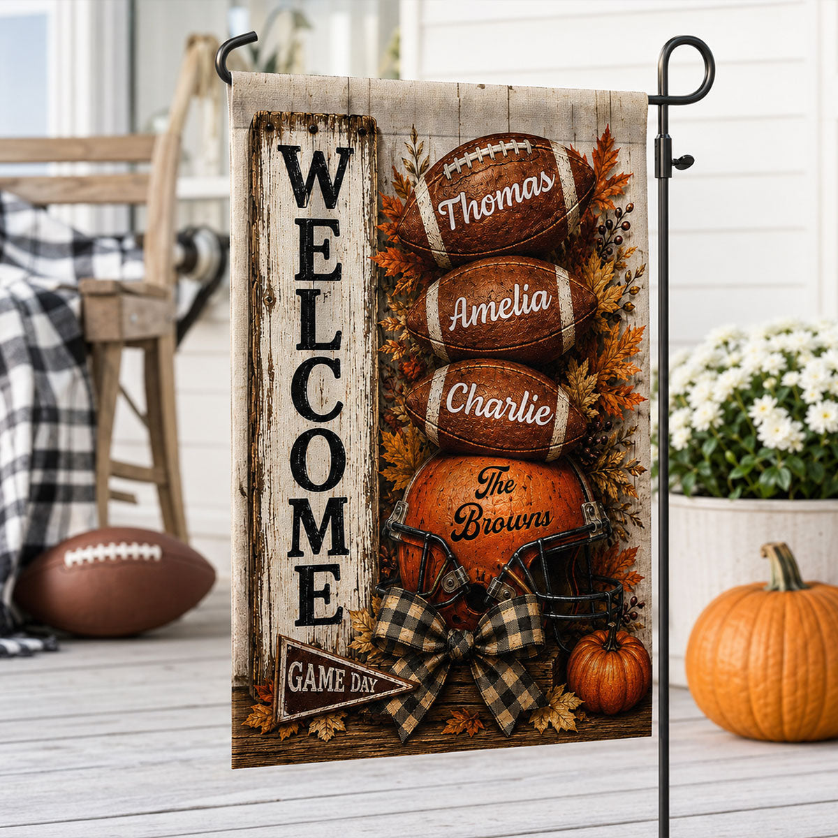 Welcome to Football Family - Personalized Garden Flag - Game Day Fall Outdoor Decor