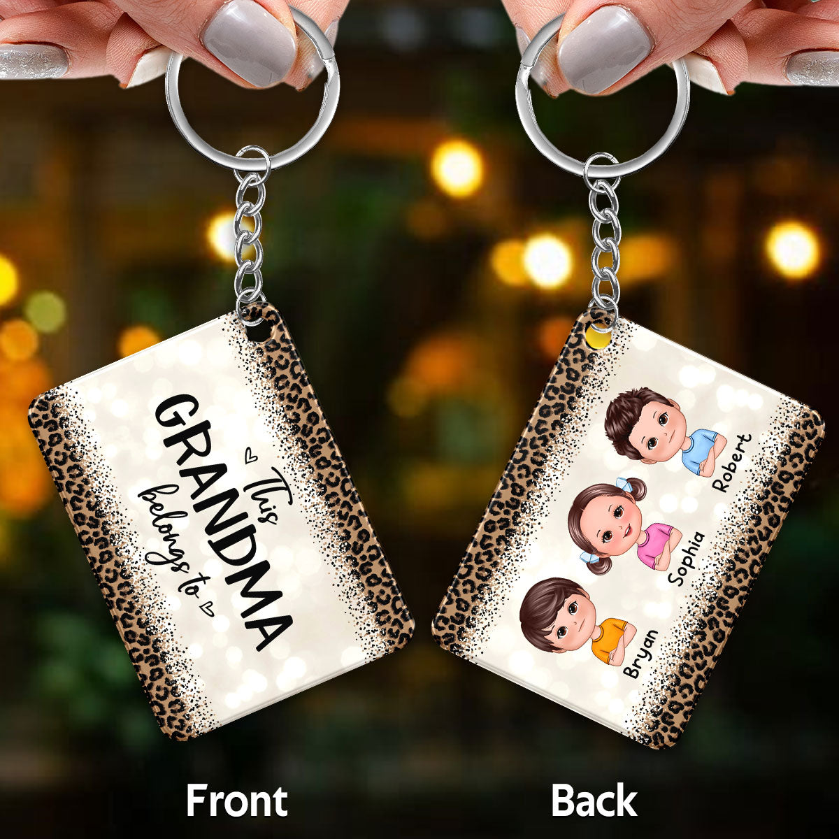 Leopard This Grandma Mom Belongs To Doll Kids Personalized Acrylic Keychain