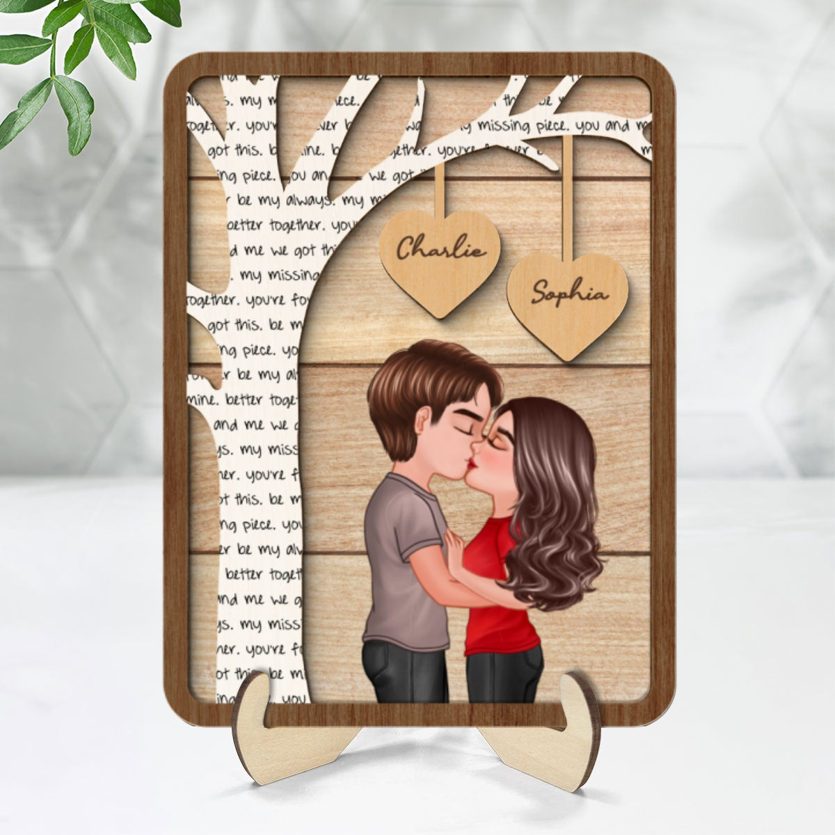 Couple Kissing Under Text Tree Personalized 2-layer Wooden Plaque,  Gift For Him, For Her