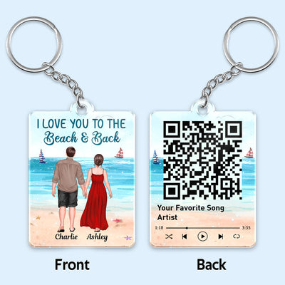 Summer Couple Standing Back View Favorite Song Scannable QR Code Personalized Acrylic Keychain
