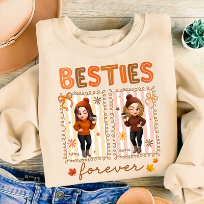 Besties Sisters Forever Fall Season Coquette Bow Personalized Sweatshirt