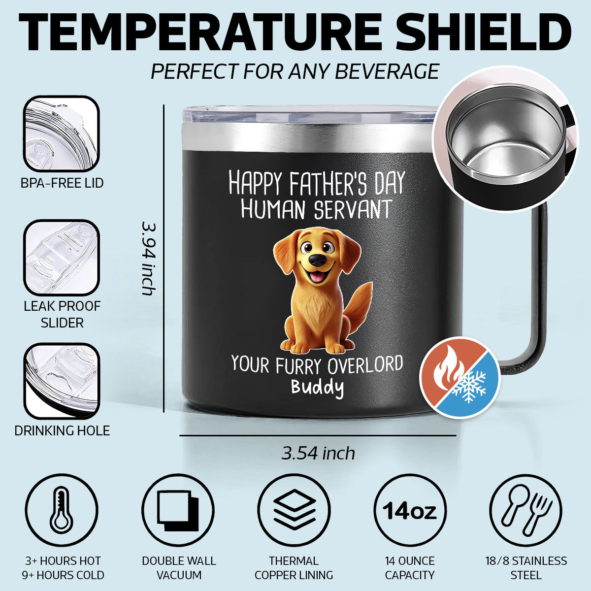Happy Father's Day Human Servant Cartoon Funny Dogs Personalized Stainless Steel Tumbler With Handle