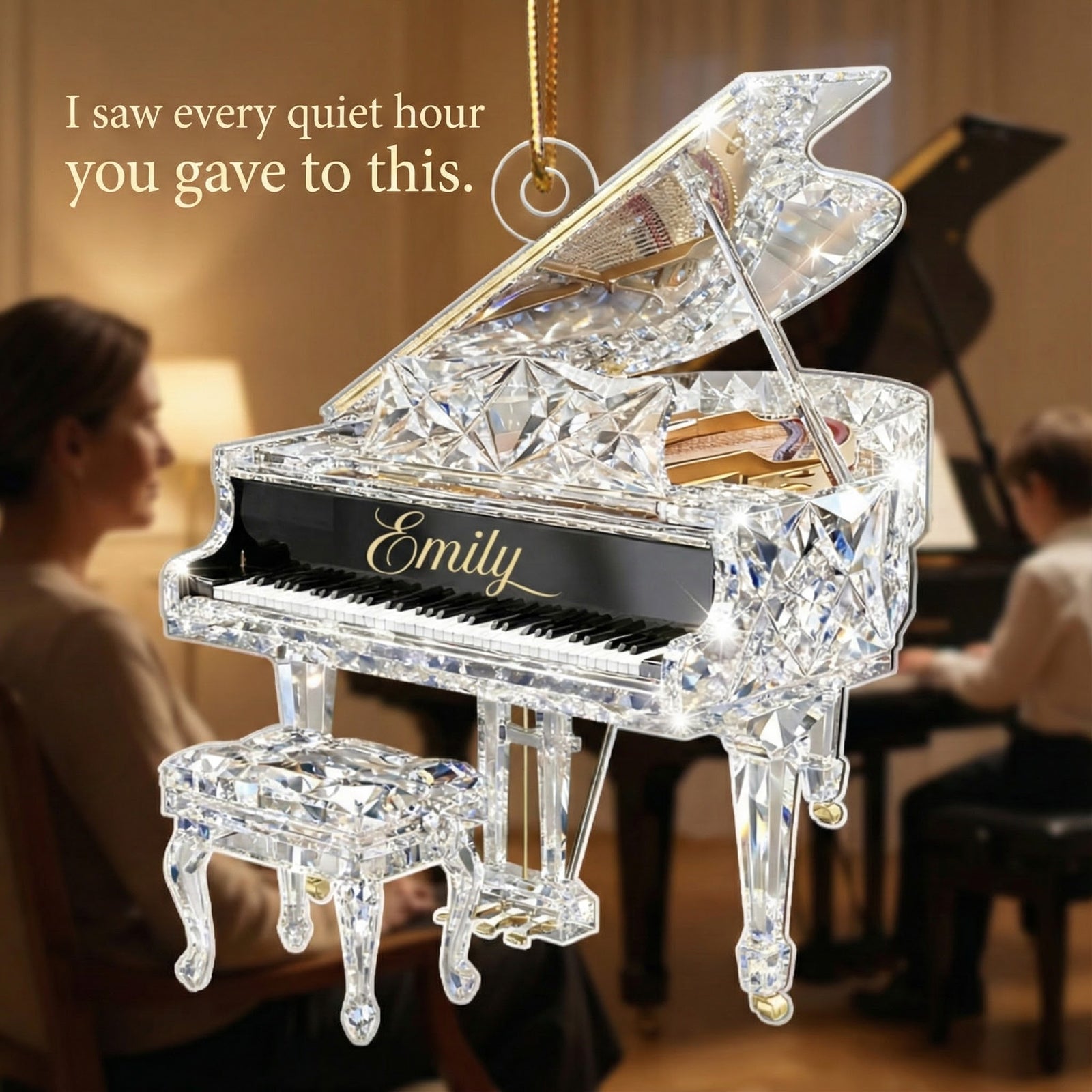 Piano Music Crystal Effect - Personalized Acrylic Ornament - Unique Christmas Gift For Pianist
