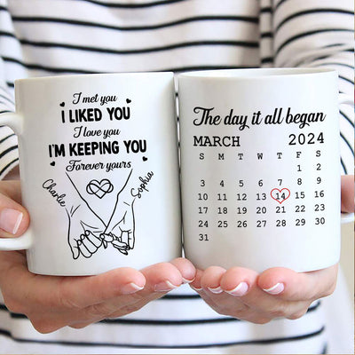 Couple Hand in Hand  Gift Anniversary Calendar Keepsake Wedding Gift Personalized Mug