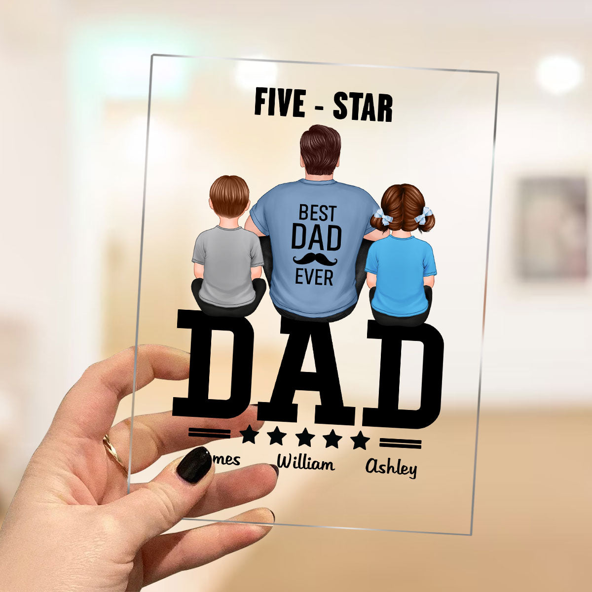 Five - Star Dad Back View Dad And Kids Personalized Acrylic Plaque