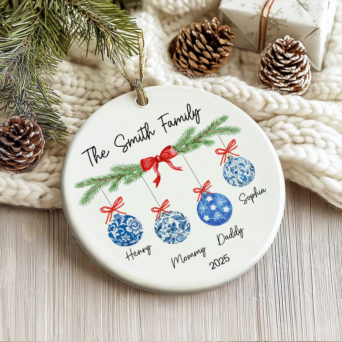 Family Chinoiserie Christmas Ornaments - Personalized Ceramic Ornament - Christmas Gift for Family