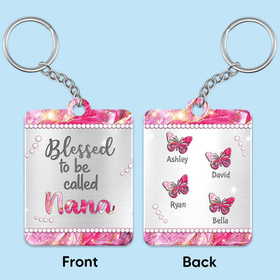 Grandma Mom Butterflies Metal Pattern Personalized Acrylic Keychain
