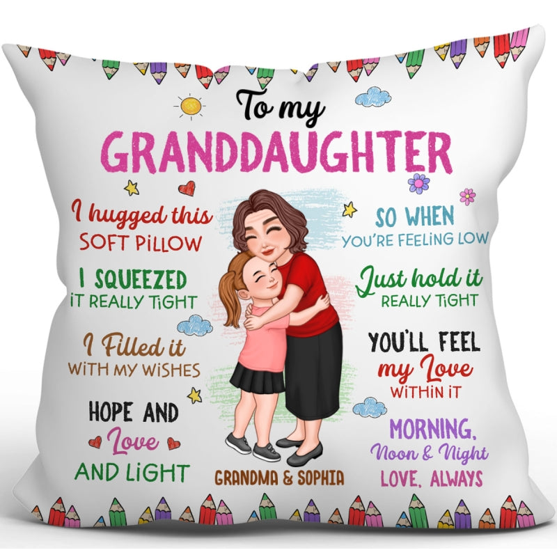 To My Granddaughter Grandson Grandma Hugging Kid Gift For Grandchildren Personalized Pillow
