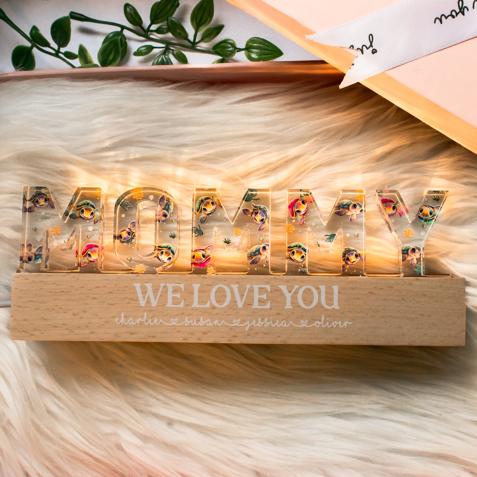 Mommy Cute Animals Turtles Dinosaurs Sharks Bears Dolphins Personalized Acrylic LED Night Light