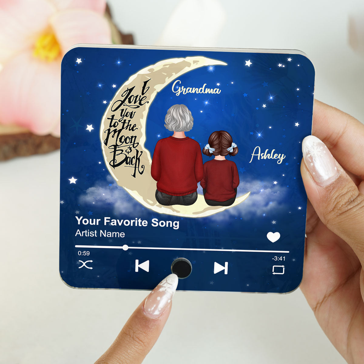 Grandma & Grandkid I Love You To The Moon And Back Personalized Music Fridge Magnet, Heartfelt Gift For Grandma, Grandkids, Granddaughter, Grandson