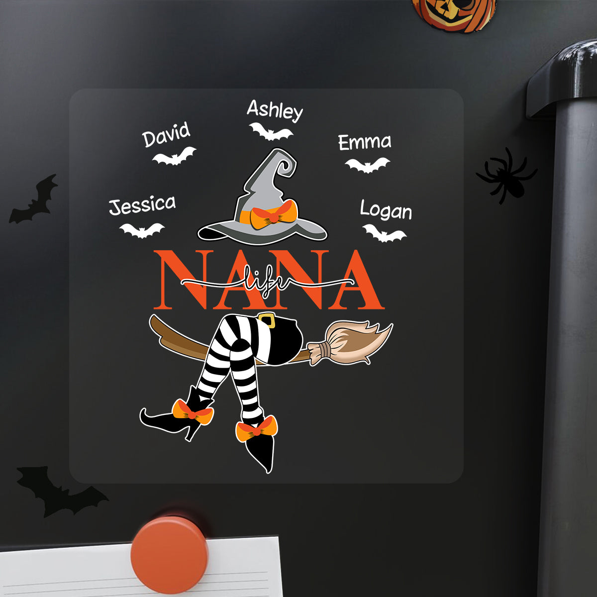 Grandma Life Witch On Broom Personalized Decal, Halloween Decor