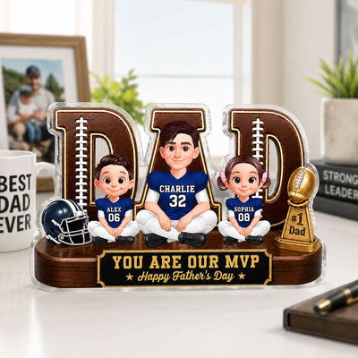 American Legend Football Family Daddy's Dream Team - Personalized Acrylic Block Plaque - Father's Day Gift For Dad, Husband