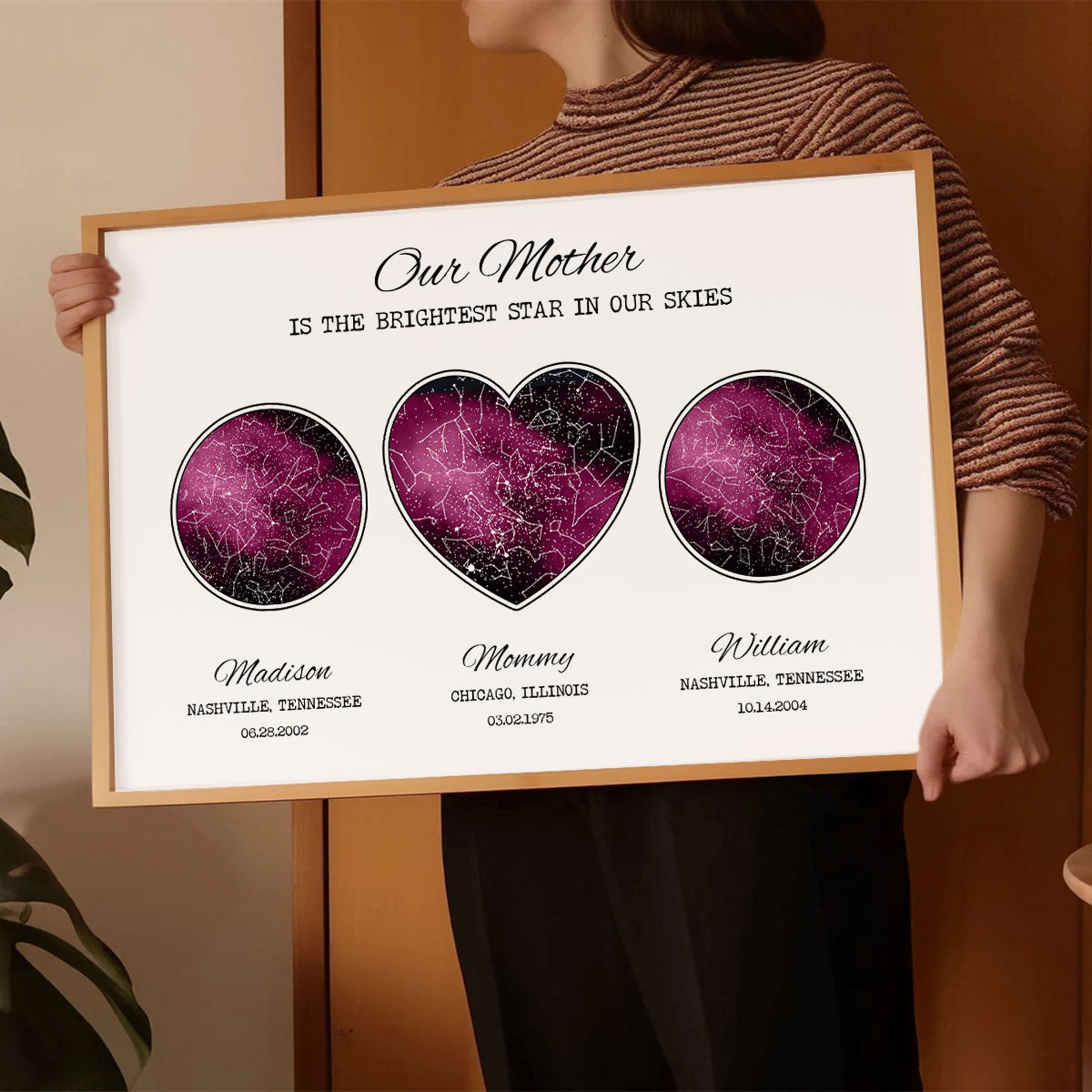 Custom Star Map Poster by Location & Date, Real Astronomical Data, Personalized Heartfelt Gift for Mom from Daughter, Son