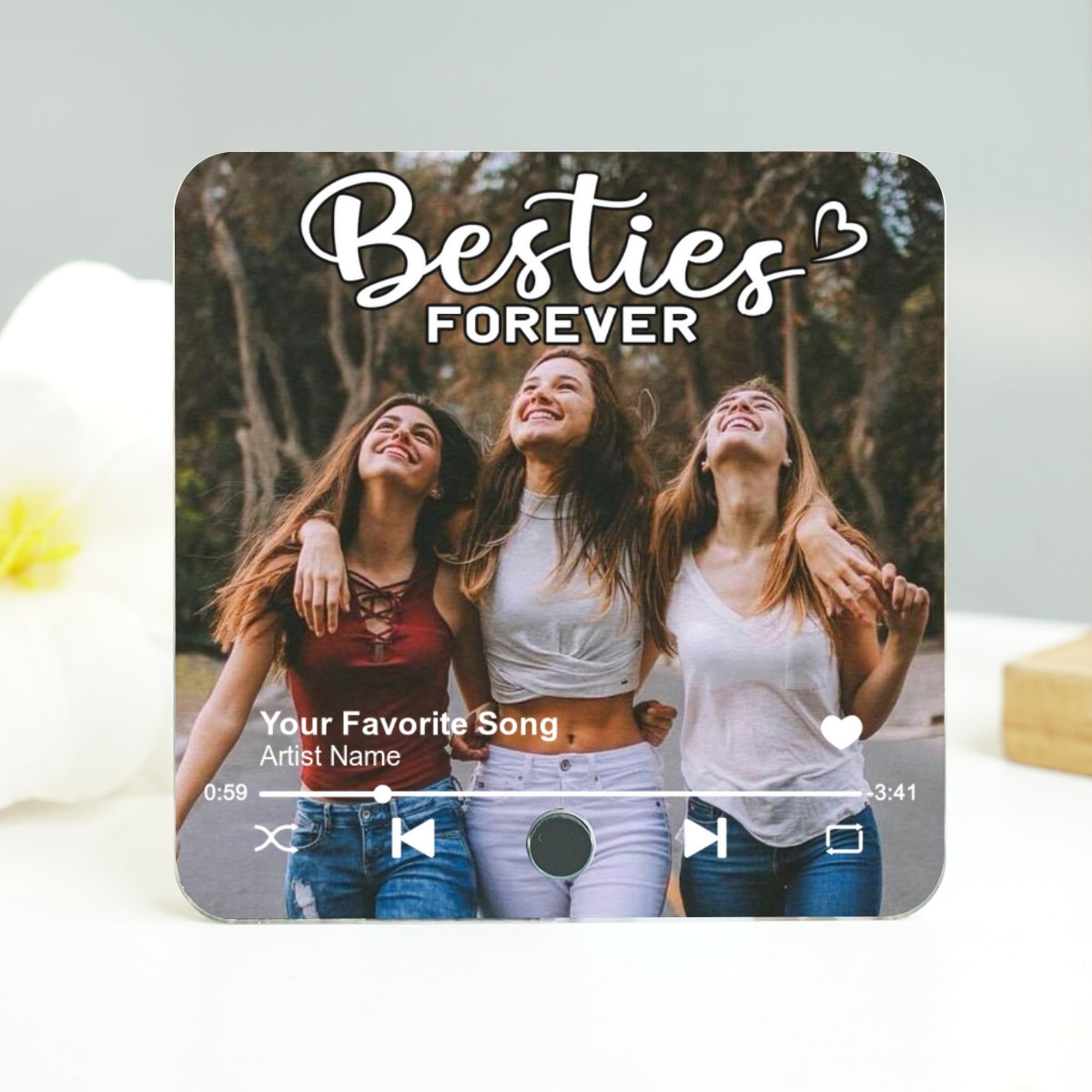 Besties Forever Upload Photo Personalized Music Fridge Magnet, Heartfelt Gift For Best Friends, BFF