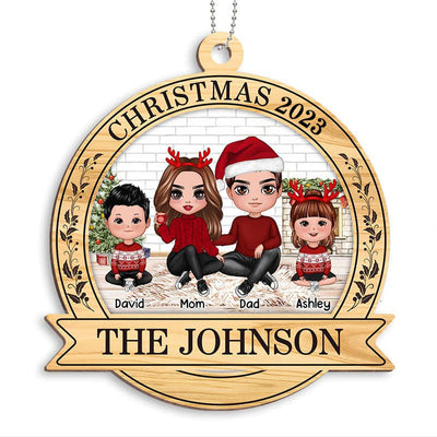 Family Christmas Wreath 2022 Personalized Wooden Ornament