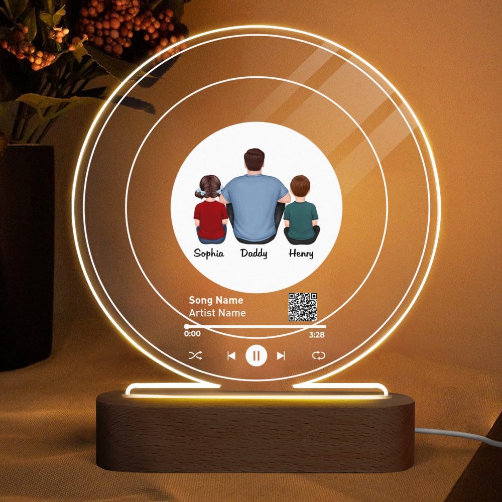 Custom Song Scannable QR Code Father‘s Day Gift For Dad Personalized Acrylic Circle LED Night Light