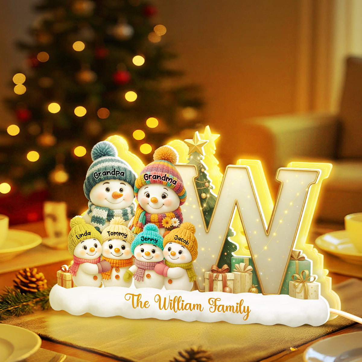 Family Name Initial Monogram Snowman - Personalized Light Box - Festive Christmas Decor, Thoughtful Gift for Loved Ones