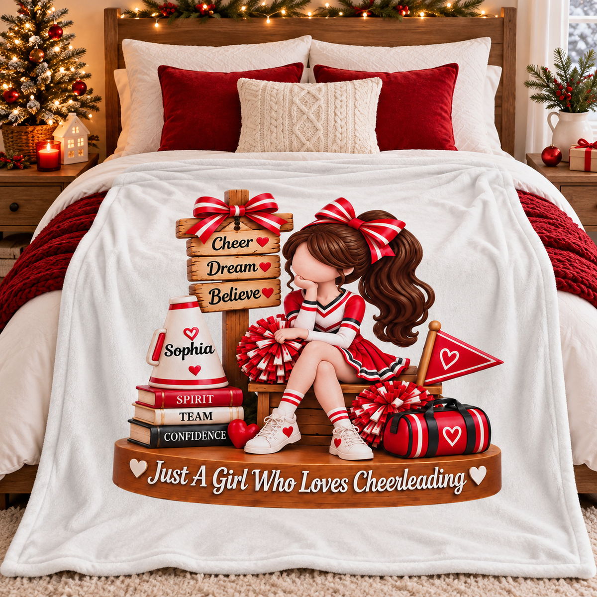 Just a Girl Who Loves Cheerleading - Personalized Fleece Blanket - Christmas Gift for Daughter, Granddaughter