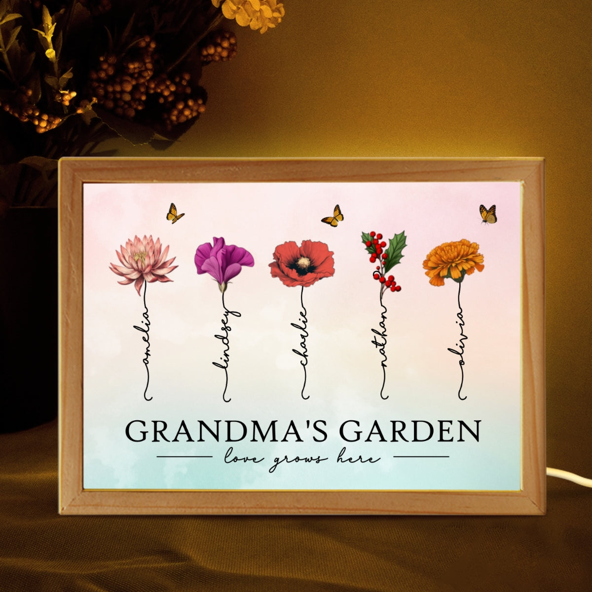 Grandma‘s Garden Love Grows Here Unique Gift For Mom Grandma Personalized Luminous Frame Light Box