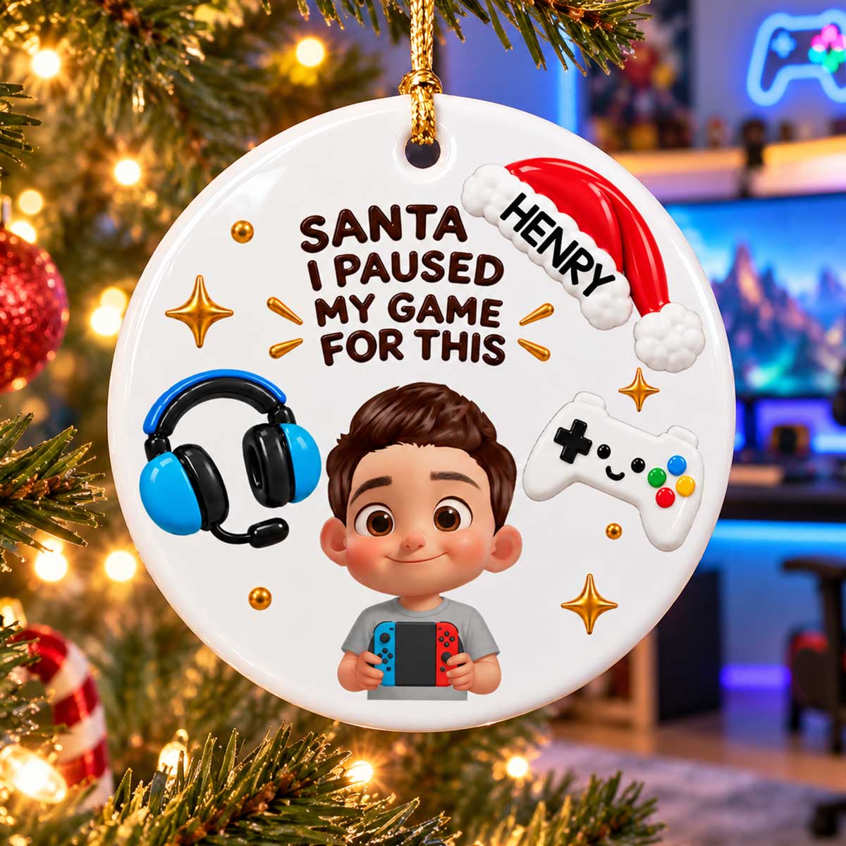 Gamer Christmas - Personalized Ceramic Ornament - Christmas Gift For Boy, Girl, Grandkids