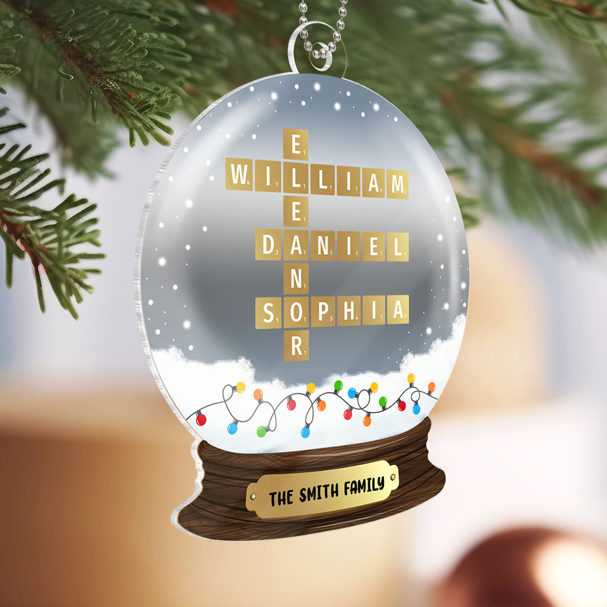 Family Snow Globe Crossword Puzzle Art Personalized Acrylic Ornament, Christmas Gift for Husband, Wife, Parents, Grandparents, Siblings, Daughters